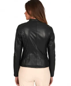 Donna D'Arienzo Geny - Giubbotto moto in pelle nera trapuntata effetto vintage