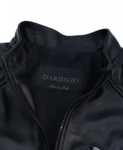 Donna D'Arienzo Geny - Giubbotto moto in pelle nera trapuntata effetto vintage
