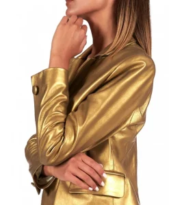 Donna D'Arienzo Giada - Blazer doppiopetto in pelle color oro chiusura bottone