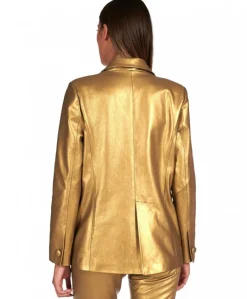 Donna D'Arienzo Giada - Blazer doppiopetto in pelle color oro chiusura bottone
