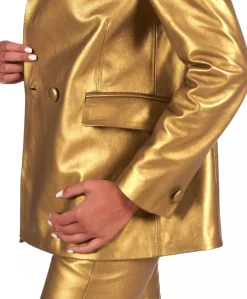 Donna D'Arienzo Giada - Blazer doppiopetto in pelle color oro chiusura bottone