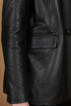 Donna D'Arienzo Giada - Blazer doppiopetto in pelle nera chiusura bottone