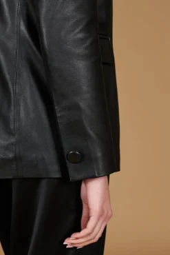 Donna D'Arienzo Giada - Blazer doppiopetto in pelle nera chiusura bottone