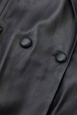 Donna D'Arienzo Giada - Blazer doppiopetto in pelle nera chiusura bottone