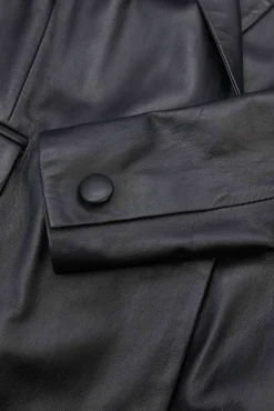 Donna D'Arienzo Giada - Blazer doppiopetto in pelle nera chiusura bottone