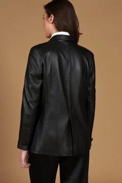 Donna D'Arienzo Giada - Blazer doppiopetto in pelle nera chiusura bottone