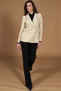 Donna D'Arienzo Giada - Blazer doppiopetto in pelle beige chiusura bottone