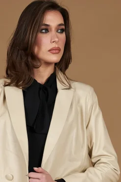 Donna D'Arienzo Giada - Blazer doppiopetto in pelle beige chiusura bottone