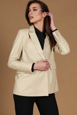 Donna D'Arienzo Giada - Blazer doppiopetto in pelle beige chiusura bottone
