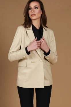 Donna D'Arienzo Giada - Blazer doppiopetto in pelle beige chiusura bottone
