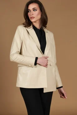 Donna D'Arienzo Giada - Blazer doppiopetto in pelle beige chiusura bottone