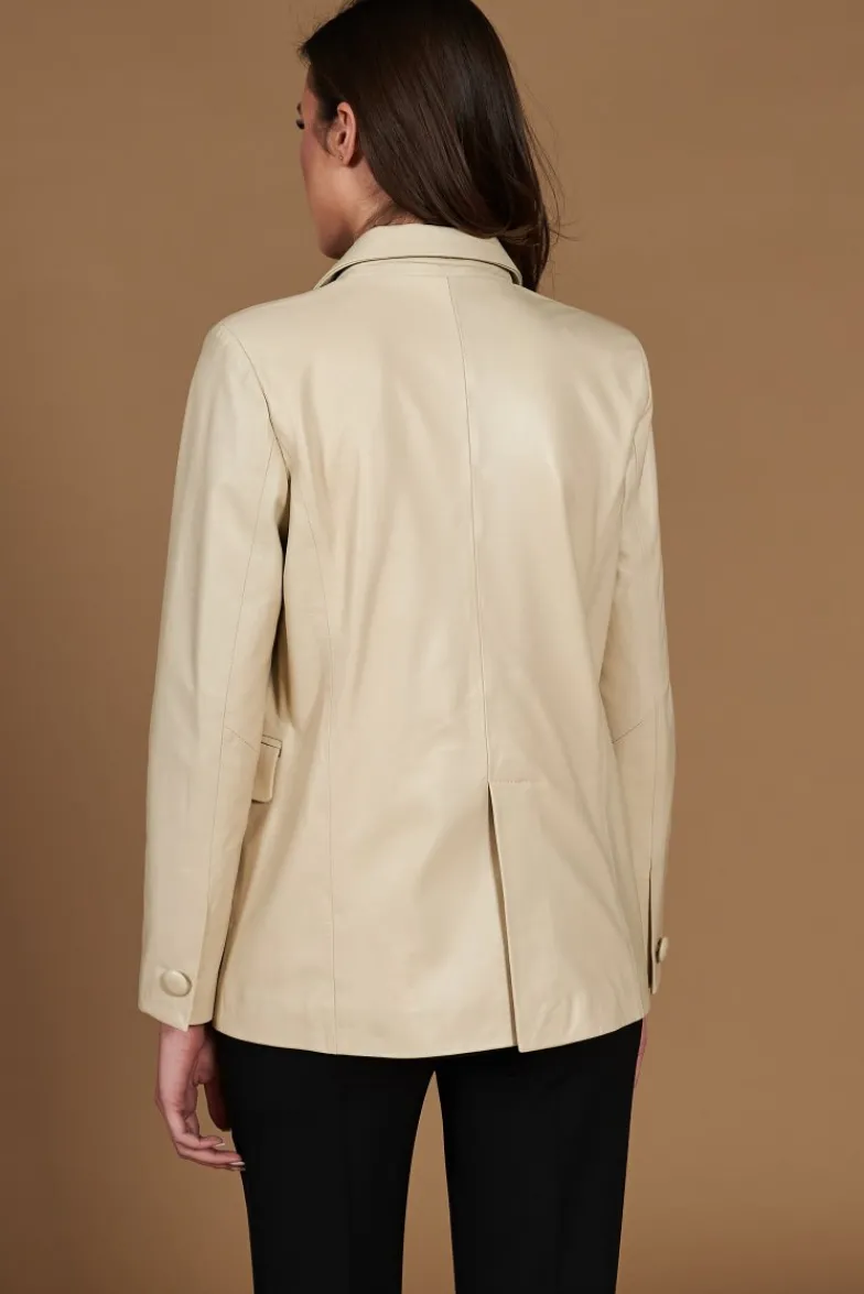 Donna D'Arienzo Giada - Blazer doppiopetto in pelle beige chiusura bottone