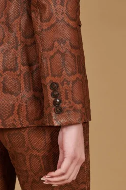 Donna D'Arienzo Giada - Blazer doppiopetto in pelle marrone stampa pitone
