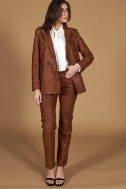 Donna D'Arienzo Giada - Blazer doppiopetto in pelle marrone stampa pitone