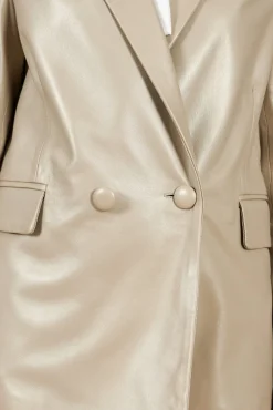 Donna D'Arienzo Giada - Blazer doppiopetto in pelle grigio perla chiusura bottone