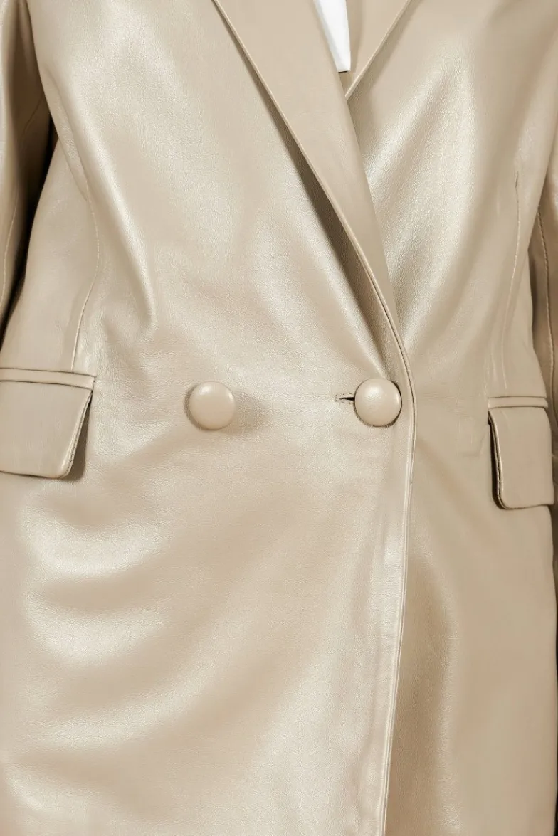 Donna D'Arienzo Giada - Blazer doppiopetto in pelle grigio perla chiusura bottone