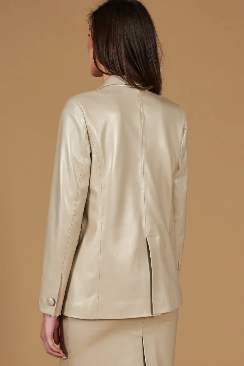 Donna D'Arienzo Giada - Blazer doppiopetto in pelle grigio perla chiusura bottone