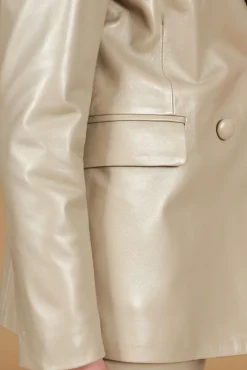 Donna D'Arienzo Giada - Blazer doppiopetto in pelle grigio perla chiusura bottone