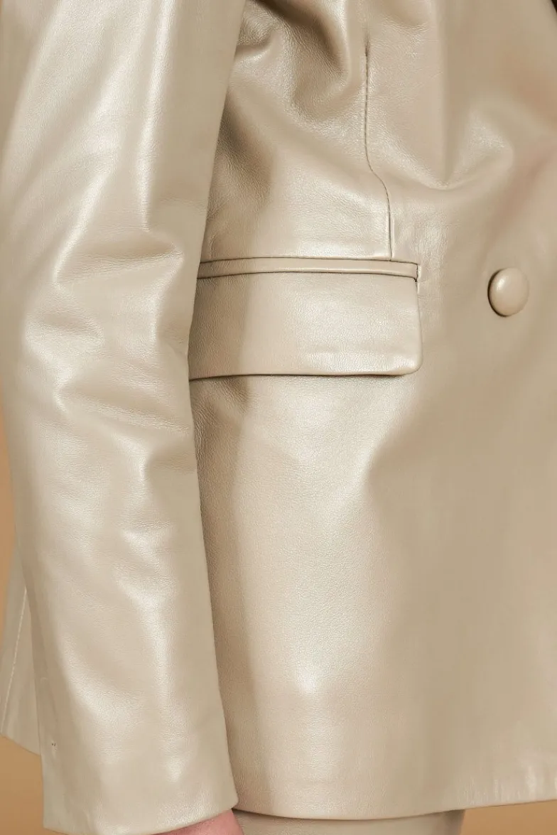 Donna D'Arienzo Giada - Blazer doppiopetto in pelle grigio perla chiusura bottone