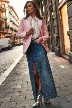 Donna D'Arienzo Giada - Blazer doppiopetto in pelle color rosa chiusura bottone