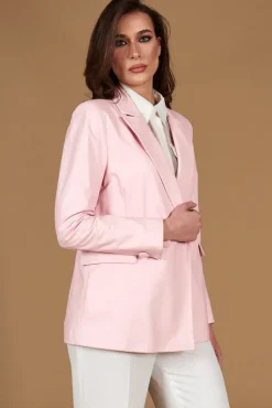 Donna D'Arienzo Giada - Blazer doppiopetto in pelle color rosa chiusura bottone