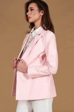 Donna D'Arienzo Giada - Blazer doppiopetto in pelle color rosa chiusura bottone