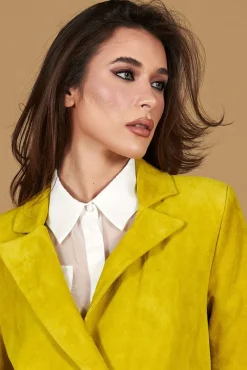 Donna D'Arienzo Giada - Blazer doppiopetto in pelle camoscio giallo chiusura bottone