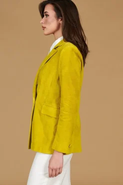 Donna D'Arienzo Giada - Blazer doppiopetto in pelle camoscio giallo chiusura bottone
