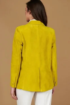 Donna D'Arienzo Giada - Blazer doppiopetto in pelle camoscio giallo chiusura bottone