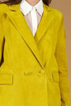 Donna D'Arienzo Giada - Blazer doppiopetto in pelle camoscio giallo chiusura bottone