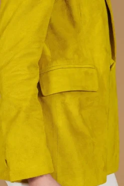 Donna D'Arienzo Giada - Blazer doppiopetto in pelle camoscio giallo chiusura bottone