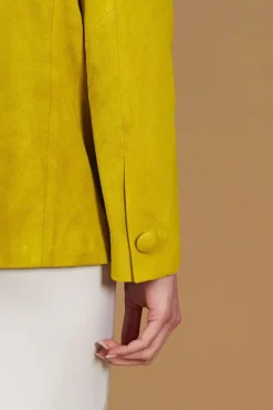 Donna D'Arienzo Giada - Blazer doppiopetto in pelle camoscio giallo chiusura bottone