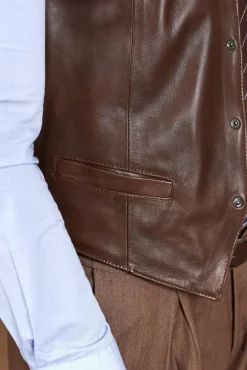 Uomo D'Arienzo Gilet - Gilet in pelle naturale marrone stile classico
