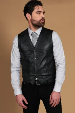 Uomo D'Arienzo Gilet - Gilet in pelle nera uomo stile classico