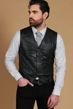 Uomo D'Arienzo Gilet - Gilet in pelle nera uomo stile classico