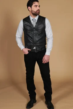 Uomo D'Arienzo Gilet - Gilet in pelle nera uomo stile classico