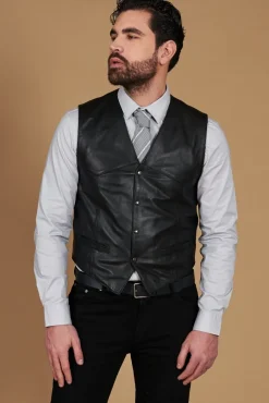Uomo D'Arienzo Gilet - Gilet in pelle nera uomo stile classico