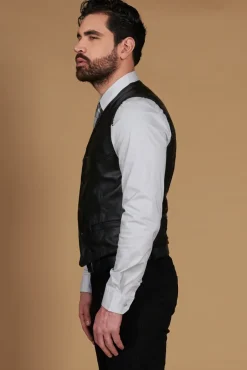 Uomo D'Arienzo Gilet - Gilet in pelle nera uomo stile classico