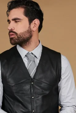 Uomo D'Arienzo Gilet - Gilet in pelle nera uomo stile classico
