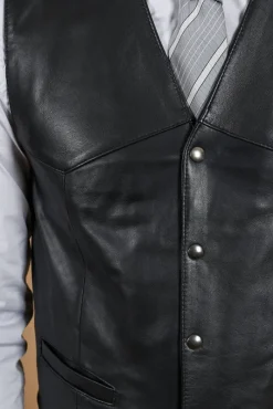 Uomo D'Arienzo Gilet - Gilet in pelle nera uomo stile classico