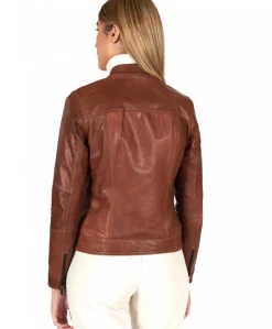 Donna D'Arienzo Giulia - Giacca biker in pelle cuoio pull up effetto vintage