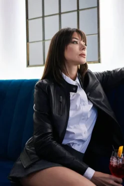 Donna D'Arienzo Giulia - Giacca biker in pelle nera nappa effetto liscio