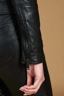 Donna D'Arienzo Giulia - Giacca biker in pelle nera nappa effetto liscio