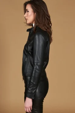 Donna D'Arienzo Giulia - Giacca biker in pelle nera nappa effetto liscio
