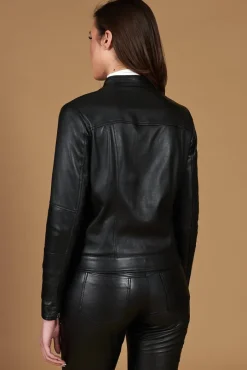 Donna D'Arienzo Giulia - Giacca biker in pelle nera nappa effetto liscio