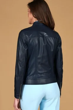 Donna D'Arienzo Giulia - Giacca biker in pelle naturale blu avion effetto liscio