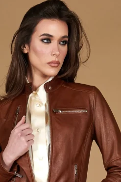 Donna D'Arienzo Giulia - Giacca biker in pelle cuoio pull up effetto vintage