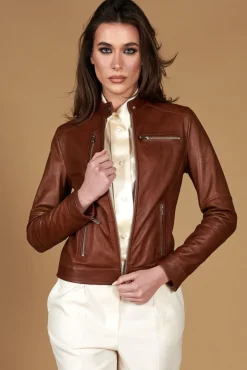 Donna D'Arienzo Giulia - Giacca biker in pelle cuoio pull up effetto vintage