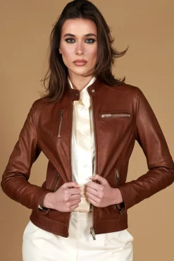 Donna D'Arienzo Giulia - Giacca biker in pelle cuoio pull up effetto vintage