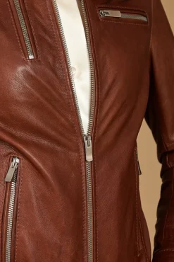 Donna D'Arienzo Giulia - Giacca biker in pelle cuoio pull up effetto vintage